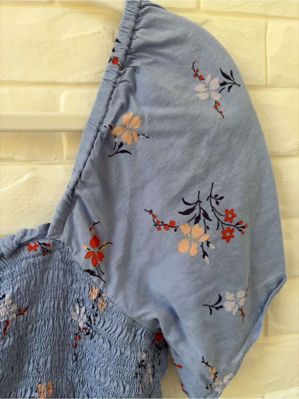 Madewell Blue Floral Smocked Square-Neck Peplum Top